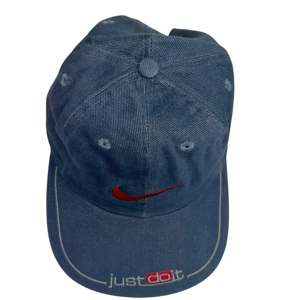Vintage 90s Nike Snapback Just Do It Embroidered Blue Hat Red Swoosh Cotton
